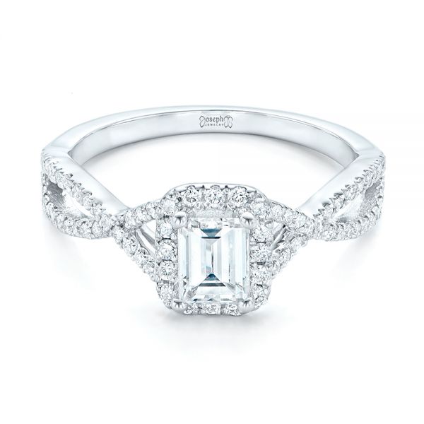 18k White Gold 18k White Gold Custom Diamond Halo Engagement Ring - Flat View -  102751