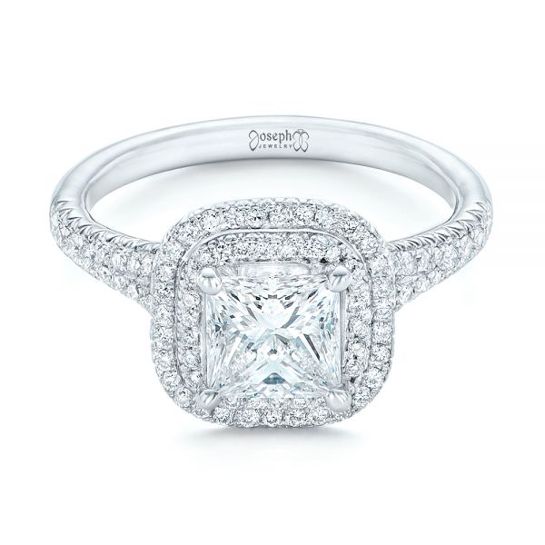 14k White Gold Custom Diamond Halo Engagement Ring - Flat View -  102771
