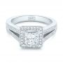 14k White Gold Custom Diamond Halo Engagement Ring - Flat View -  102809 - Thumbnail