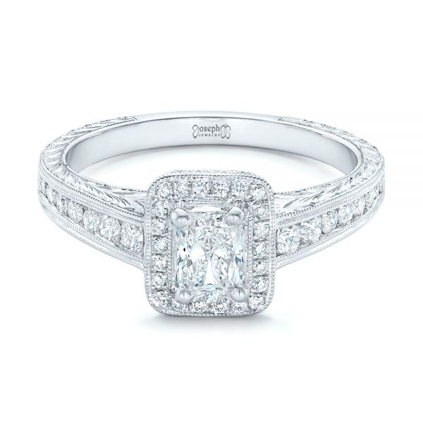 18k White Gold 18k White Gold Custom Diamond Halo Engagement Ring - Flat View -  102813