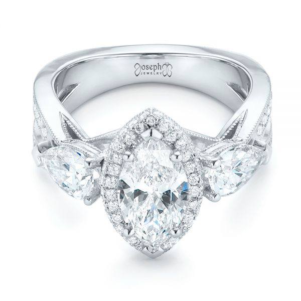  Platinum Custom Diamond Halo Engagement Ring - Flat View -  102873