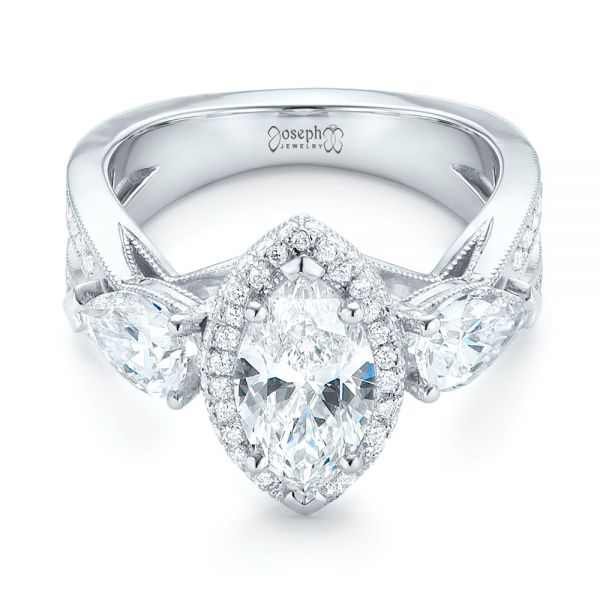 Platinum Custom Diamond Halo Engagement Ring - Flat View - 102873