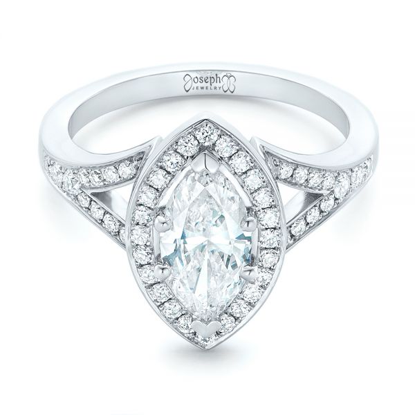 18k White Gold Custom Diamond Halo Engagement Ring - Flat View -  102910