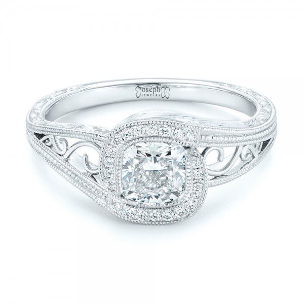  Platinum Platinum Custom Diamond Halo Engagement Ring - Flat View -  102936