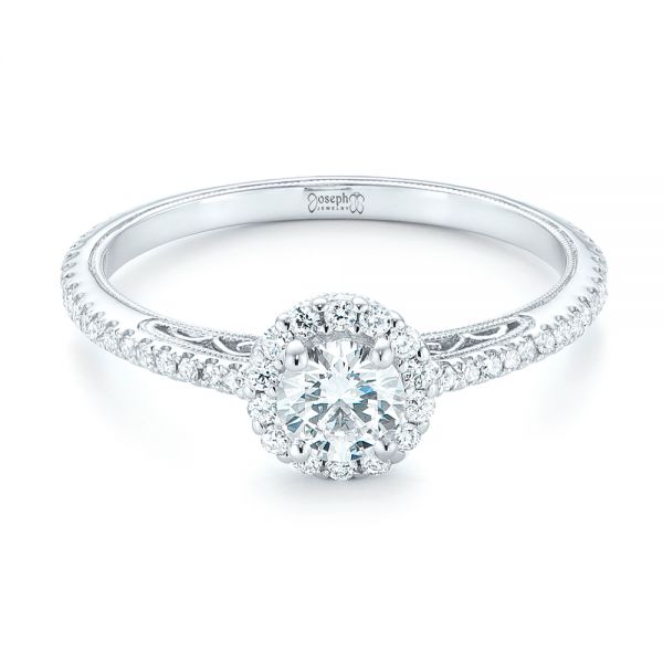 14k White Gold Custom Diamond Halo Engagement Ring - Flat View -  102990