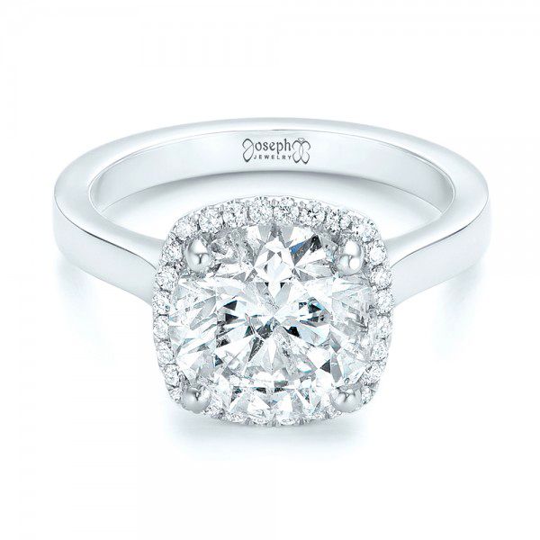 14k White Gold 14k White Gold Custom Diamond Halo Engagement Ring - Flat View -  103005