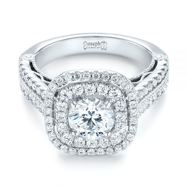  Platinum Custom Diamond Halo Engagement Ring - Flat View -  103223