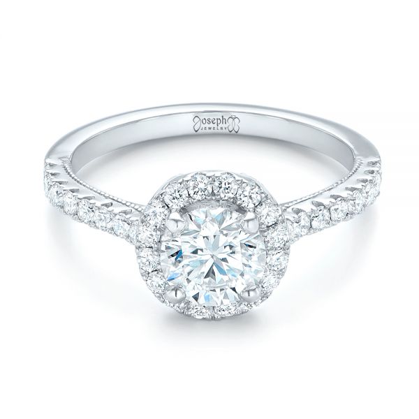 18k White Gold 18k White Gold Custom Diamond Halo Engagement Ring - Flat View -  103268
