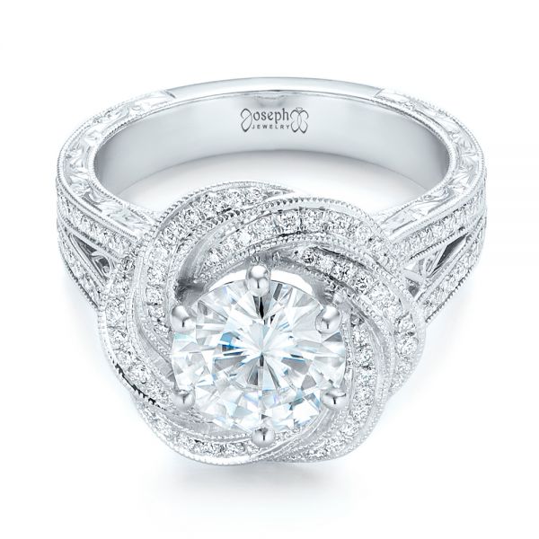 14k White Gold 14k White Gold Custom Diamond Halo Engagement Ring - Flat View -  103325
