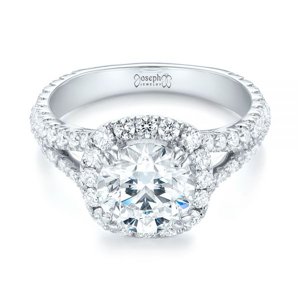 18k White Gold 18k White Gold Custom Diamond Halo Engagement Ring - Flat View -  103357