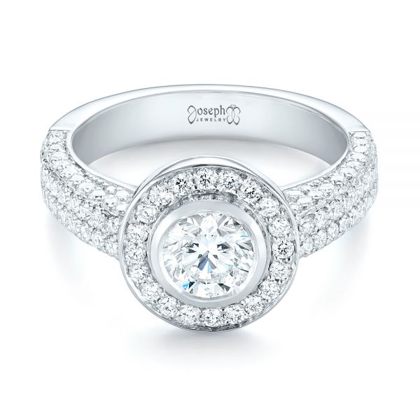  Platinum Custom Diamond Halo Engagement Ring - Flat View -  103394
