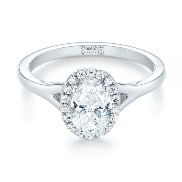 14k White Gold Custom Diamond Halo Engagement Ring - Flat View -  103413