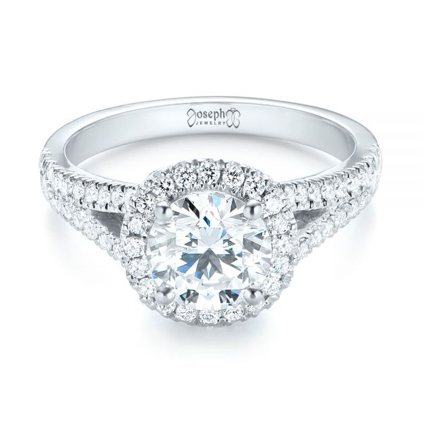 18k White Gold Custom Diamond Halo Engagement Ring - Flat View -  103427