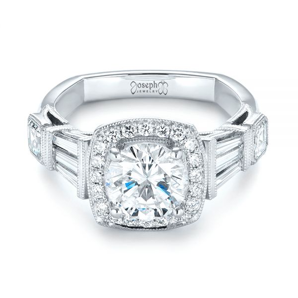 Platinum Custom Diamond Halo Engagement Ring - Flat View - 103436
