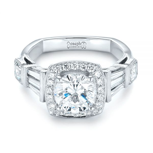  Platinum Custom Diamond Halo Engagement Ring - Flat View -  103436