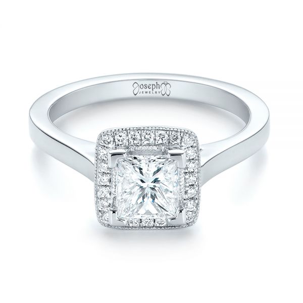 14k White Gold Custom Diamond Halo Engagement Ring - Flat View -  103515