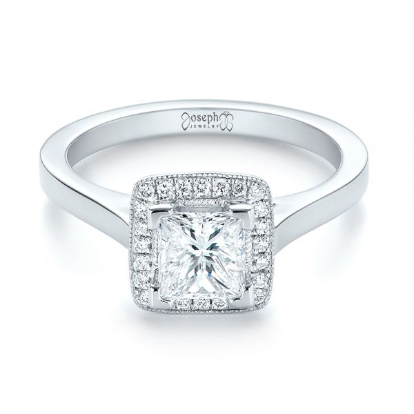 14k White Gold Custom Diamond Halo Engagement Ring - Flat View - 103515