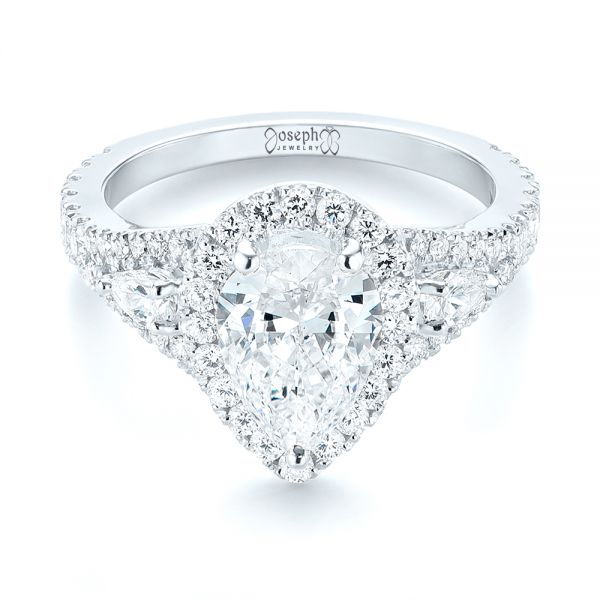 18k White Gold 18k White Gold Custom Diamond Halo Engagement Ring - Flat View -  103632