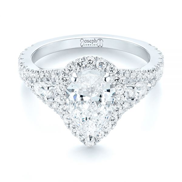 18k White Gold 18k White Gold Custom Diamond Halo Engagement Ring - Flat View - 103632