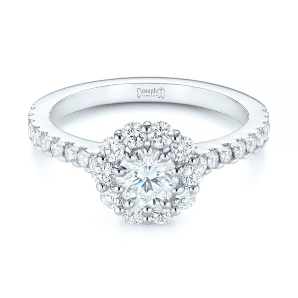 14k White Gold 14k White Gold Custom Diamond Halo Engagement Ring - Flat View -  104064