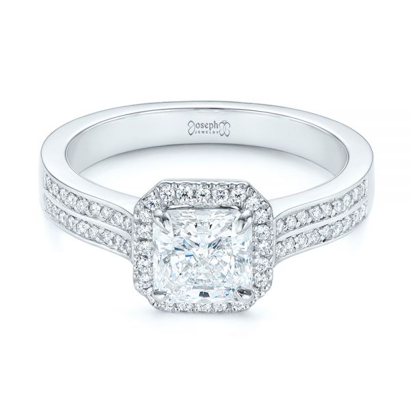 18k White Gold 18k White Gold Custom Diamond Halo Engagement Ring - Flat View -  104070