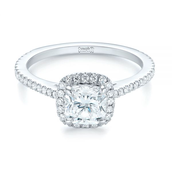 18k White Gold 18k White Gold Custom Diamond Halo Engagement Ring - Flat View -  104686
