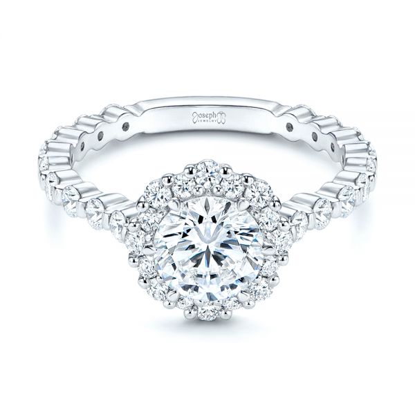 18k White Gold 18k White Gold Custom Diamond Halo Engagement Ring - Flat View -  106108