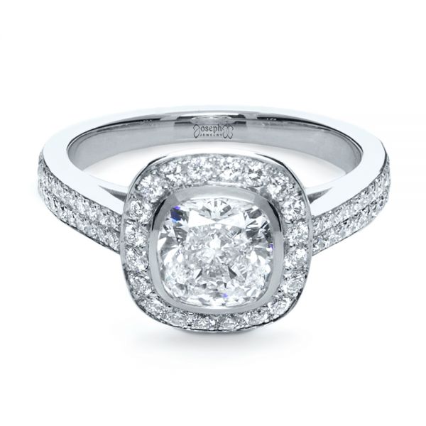 14k White Gold 14k White Gold Custom Diamond Halo Engagement Ring - Flat View -  1116