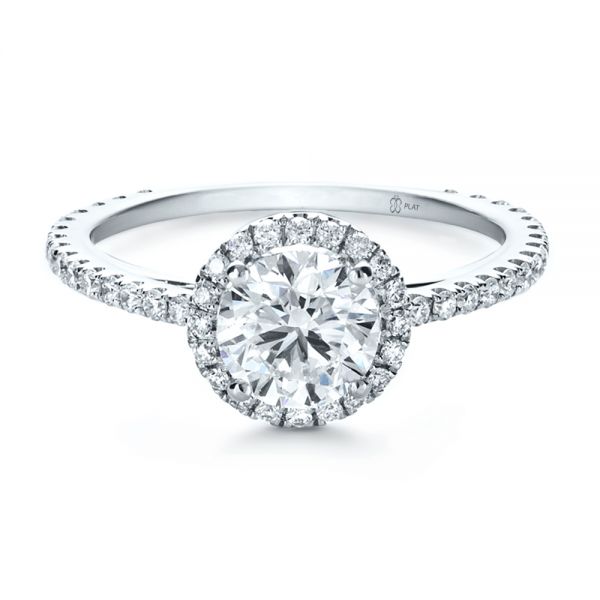 14k White Gold 14k White Gold Custom Diamond Halo Engagement Ring - Flat View -  1123