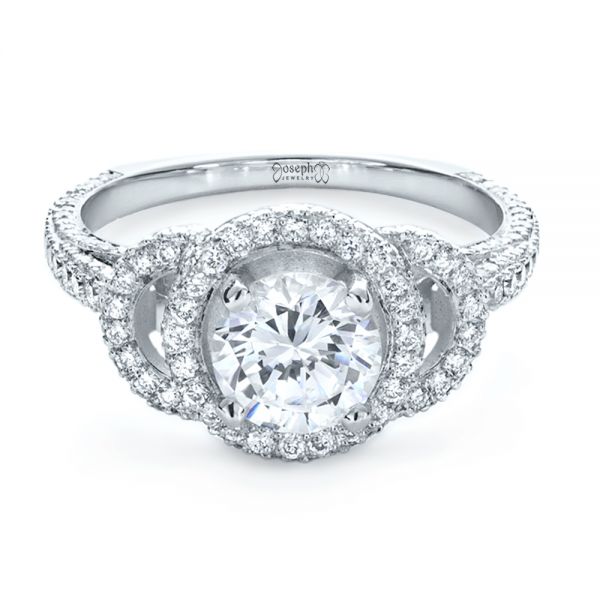  Platinum Platinum Custom Diamond Halo Engagement Ring - Flat View -  1128