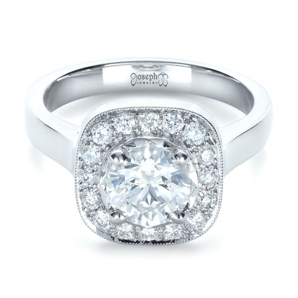 14k White Gold Custom Diamond Halo Engagement Ring - Flat View -  1330