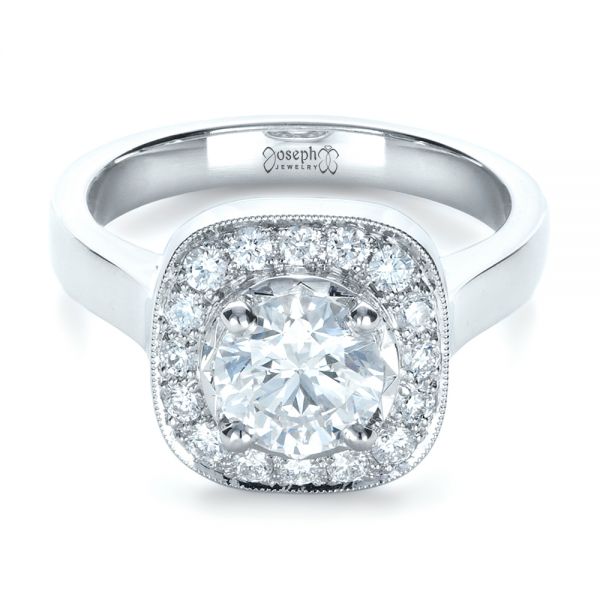 14k White Gold Custom Diamond Halo Engagement Ring - Flat View - 1330