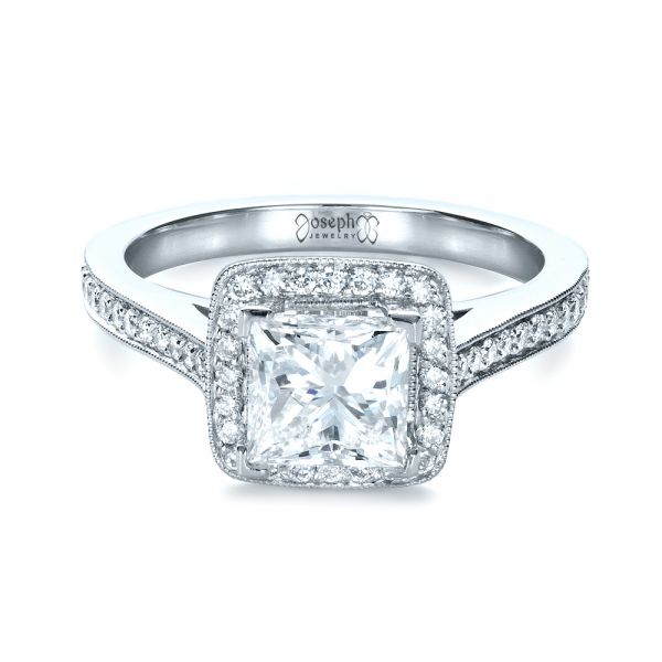 Platinum Custom Diamond Halo Engagement Ring - Flat View - 1435