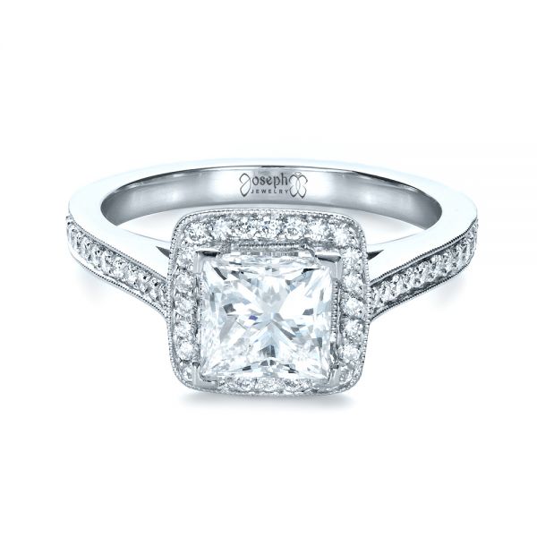  Platinum Custom Diamond Halo Engagement Ring - Flat View -  1435