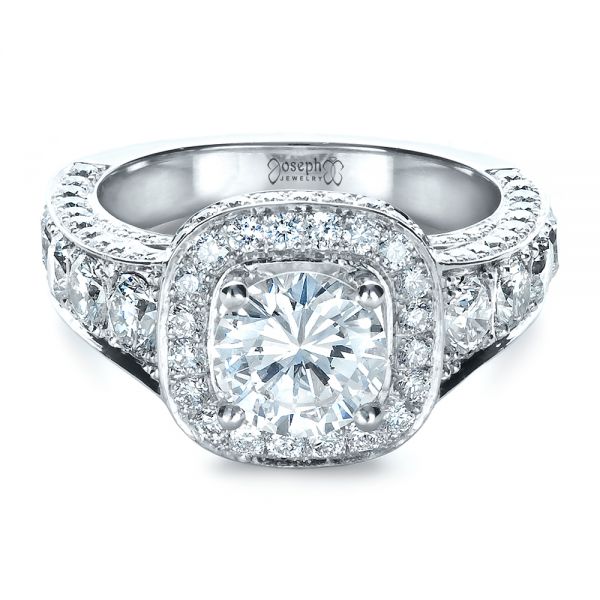 18k White Gold 18k White Gold Custom Diamond Halo Engagement Ring - Flat View -  1436