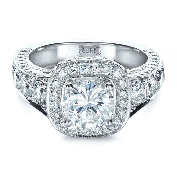 18k White Gold 18k White Gold Custom Diamond Halo Engagement Ring - Flat View - 1436