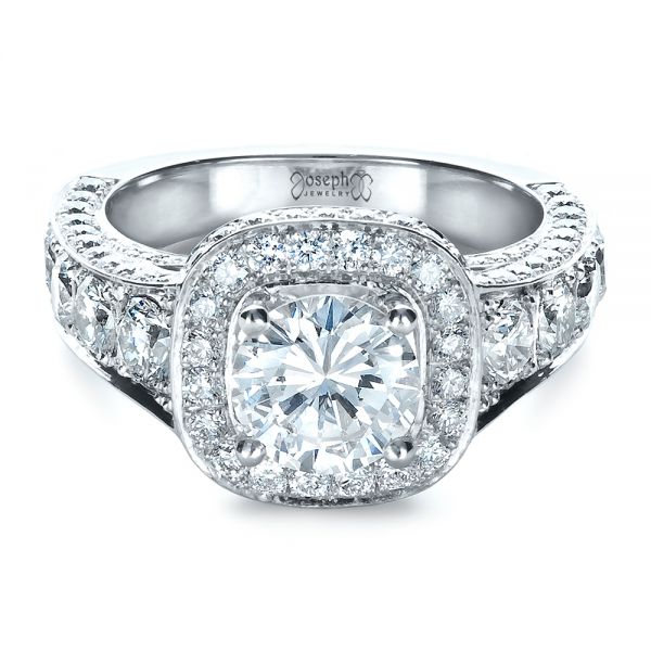 14k White Gold Custom Diamond Halo Engagement Ring #1436 - Seattle ...