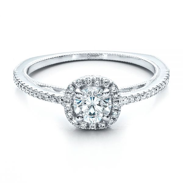 18k White Gold Custom Diamond Halo Engagement Ring - Flat View -  1448