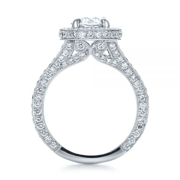 14k White Gold 14k White Gold Custom Diamond Halo Engagement Ring - Front View -  100644