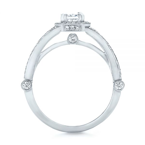 14k White Gold Custom Diamond Halo Engagement Ring - Front View -  100651