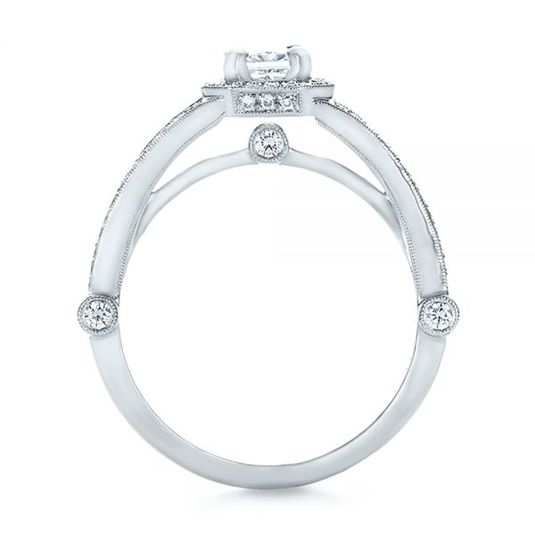 14k White Gold Custom Diamond Halo Engagement Ring - Front View - 100651