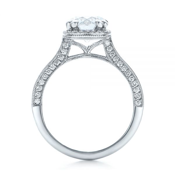 18k White Gold Custom Diamond Halo Engagement Ring - Front View -  101183