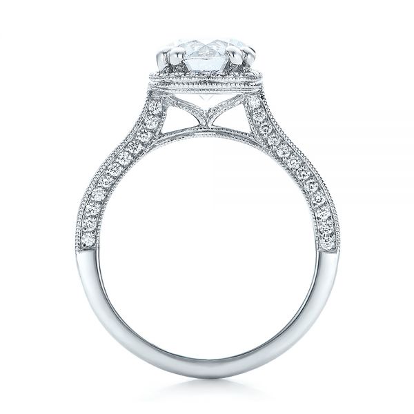 18k White Gold Custom Diamond Halo Engagement Ring - Front View - 101183