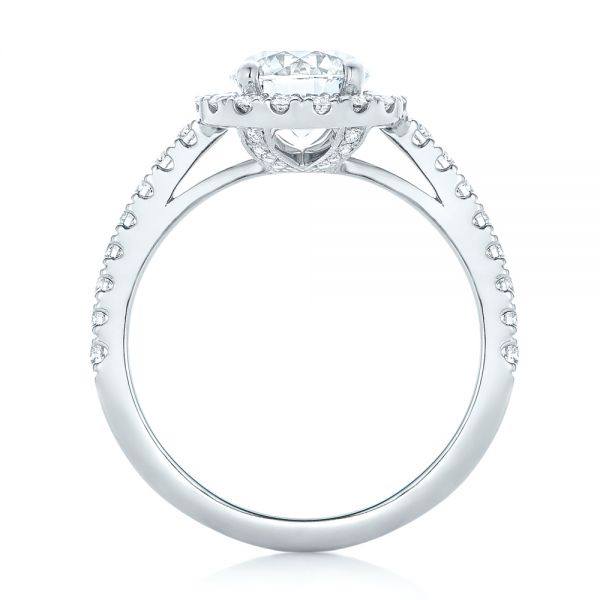 14k White Gold Custom Diamond Halo Engagement Ring - Front View -  102260