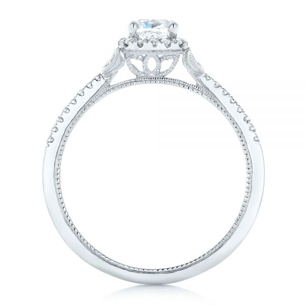 14k White Gold Custom Diamond Halo Engagement Ring - Front View -  102420