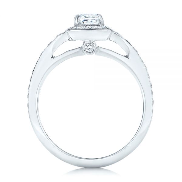 18k White Gold Custom Diamond Halo Engagement Ring - Front View - 102597