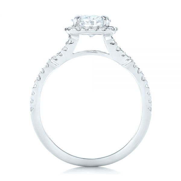14k White Gold Custom Diamond Halo Engagement Ring - Front View -  102748