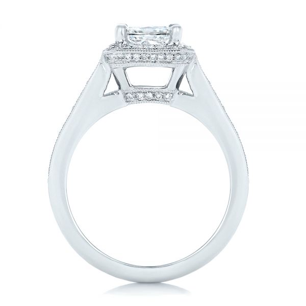 14k White Gold Custom Diamond Halo Engagement Ring - Front View - 102809
