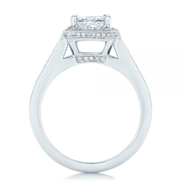 14k White Gold Custom Diamond Halo Engagement Ring - Front View -  102809