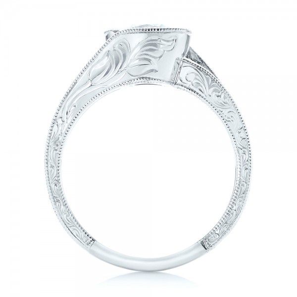 14k White Gold Custom Diamond Halo Engagement Ring - Front View -  102936
